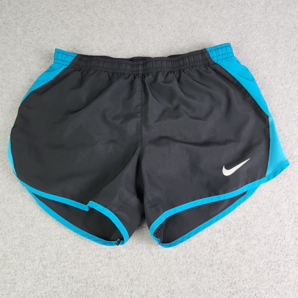 Nike Dri-FIT Running Athletic Shorts Women XS Black Teal Mesh Trim Elastic Waist